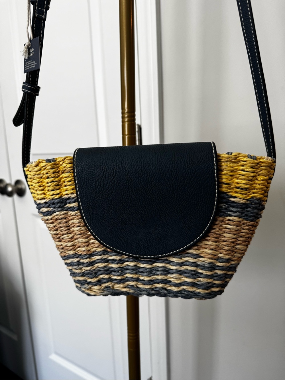 Universal Thread Woven Straw Crossbody with Blue Flap - Picture 3 of 5